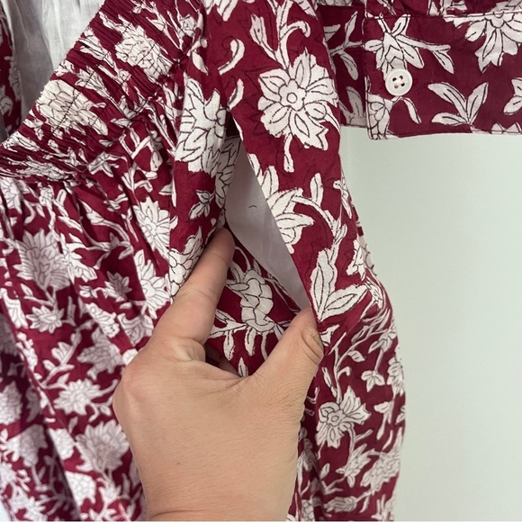 Madison Mathews Red Floral Hand block print maxi dresss back tie - Picture 4 of 6